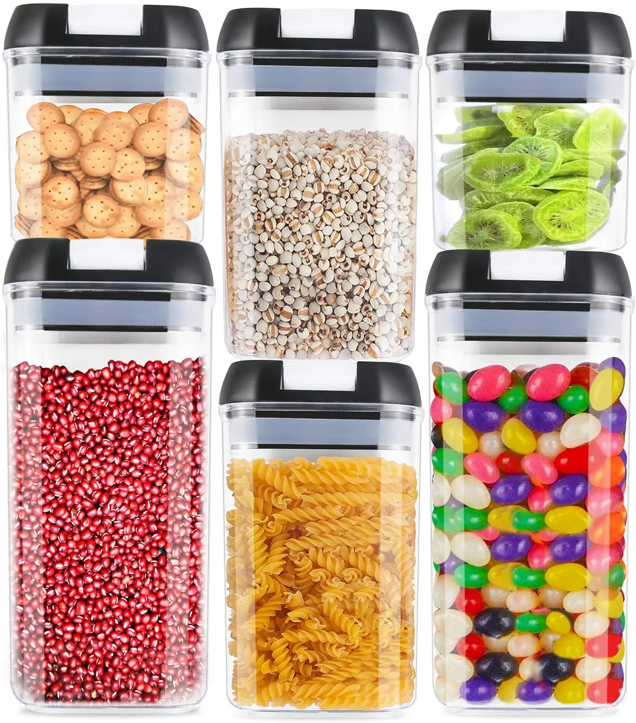 

Plastic Food Storage Containers Kitchen Boxs Canister Set with Lid Refrigerator Transparent Sealed Can Cereal Bulk Jar Organizer