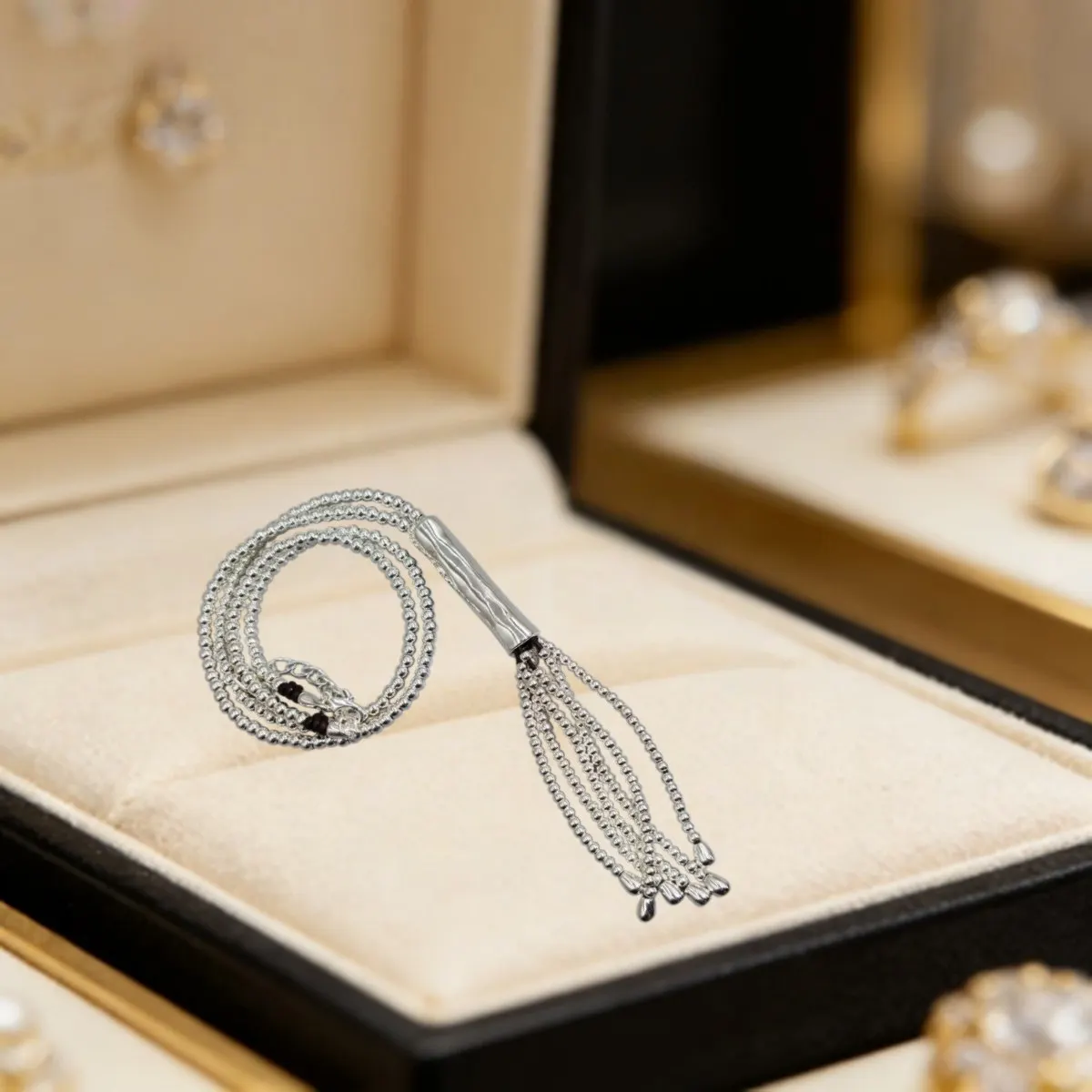 2026 Spain Versatile Mature Silver Tube Bead Necklace Jewelry Accessories Surprise Gift