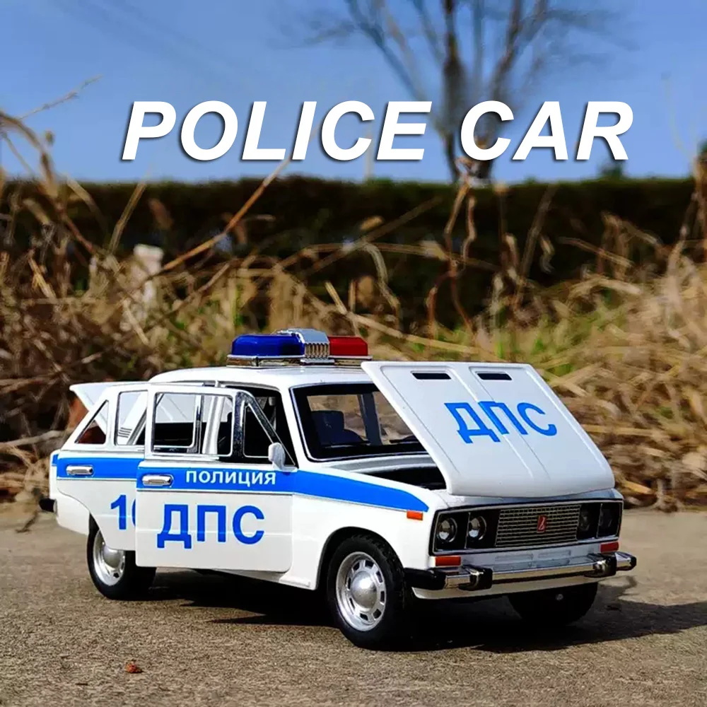 

1:24 Россия LADA 2106 Полицейские машинки 2107 Литая под давлением модель игрушки из сплава, 6 дверей, открытые со звуком, светом, откатными транспортными средствами для детей, подарки