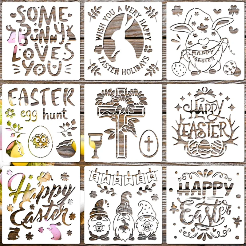 20*20cm Easter Theme Stencils DIY Furniture Wall Scrapbook Coloring Embossing Decoration Hand Drawn Graffiti Painting Template