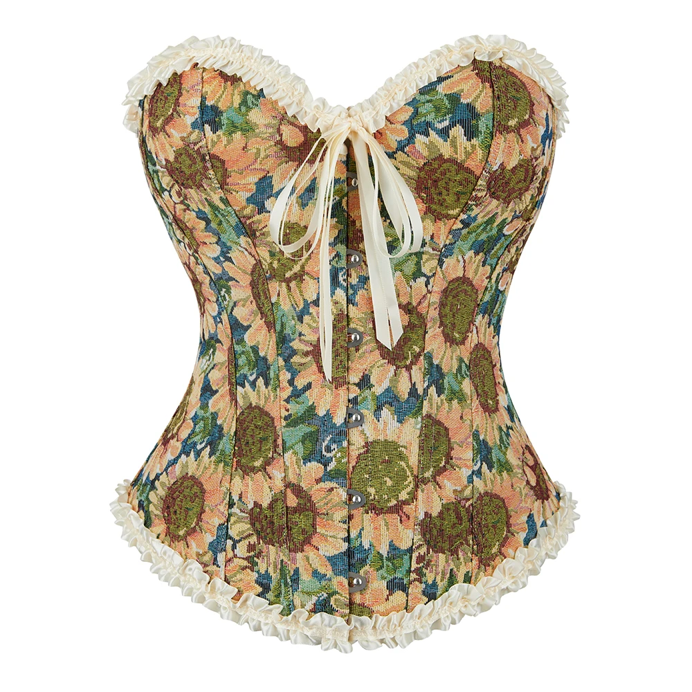 

Lolita Style Overbust Corset Oil Painting Lingerie Bustier Top Flower Gothic Basques Korset