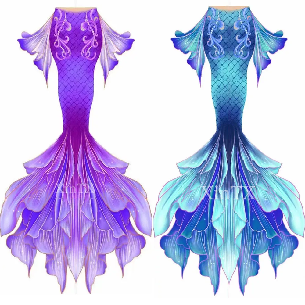 

XinTX Adult Mermaid Tail Premium Quality Diving Swimming Show HD Printing Tail Professional Mermaid Tail Skin Can Add Monofin