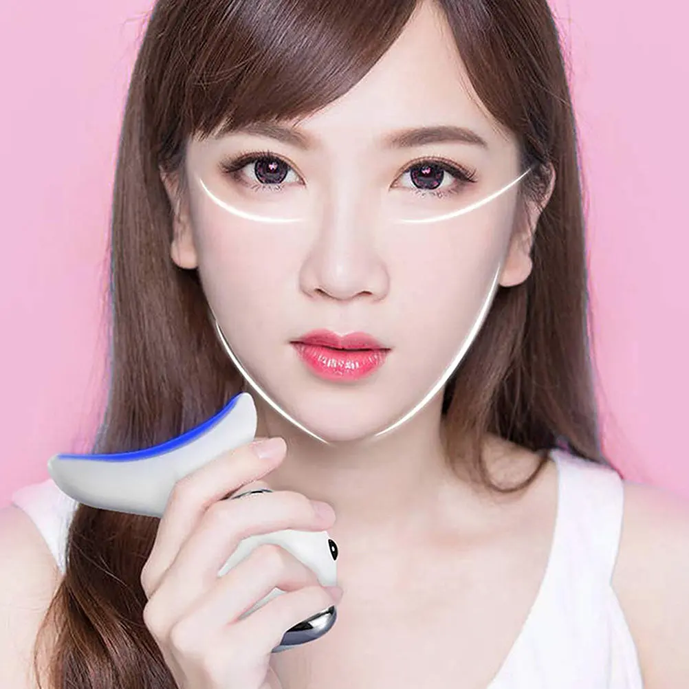 

USB Rechargeable Neck Beauty Instrument Anti-Wrinkle Skin Tightening Massager Temperature Sensor Sound Wave Warm Massage Three