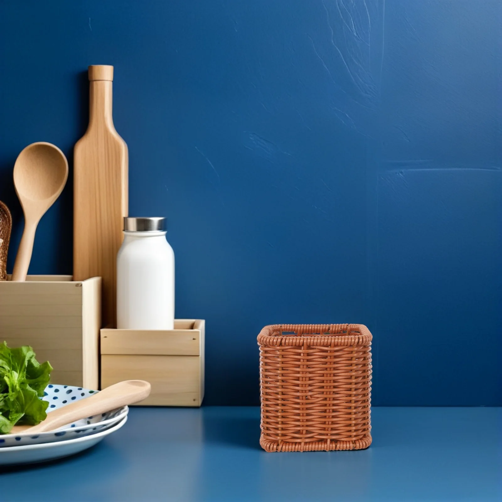 

2Pcs Flatware Organizer Imitation Rattan Cutlery Holder for Kitchen Countertop Utensil Storage Spoon Fork Chopstick Basket