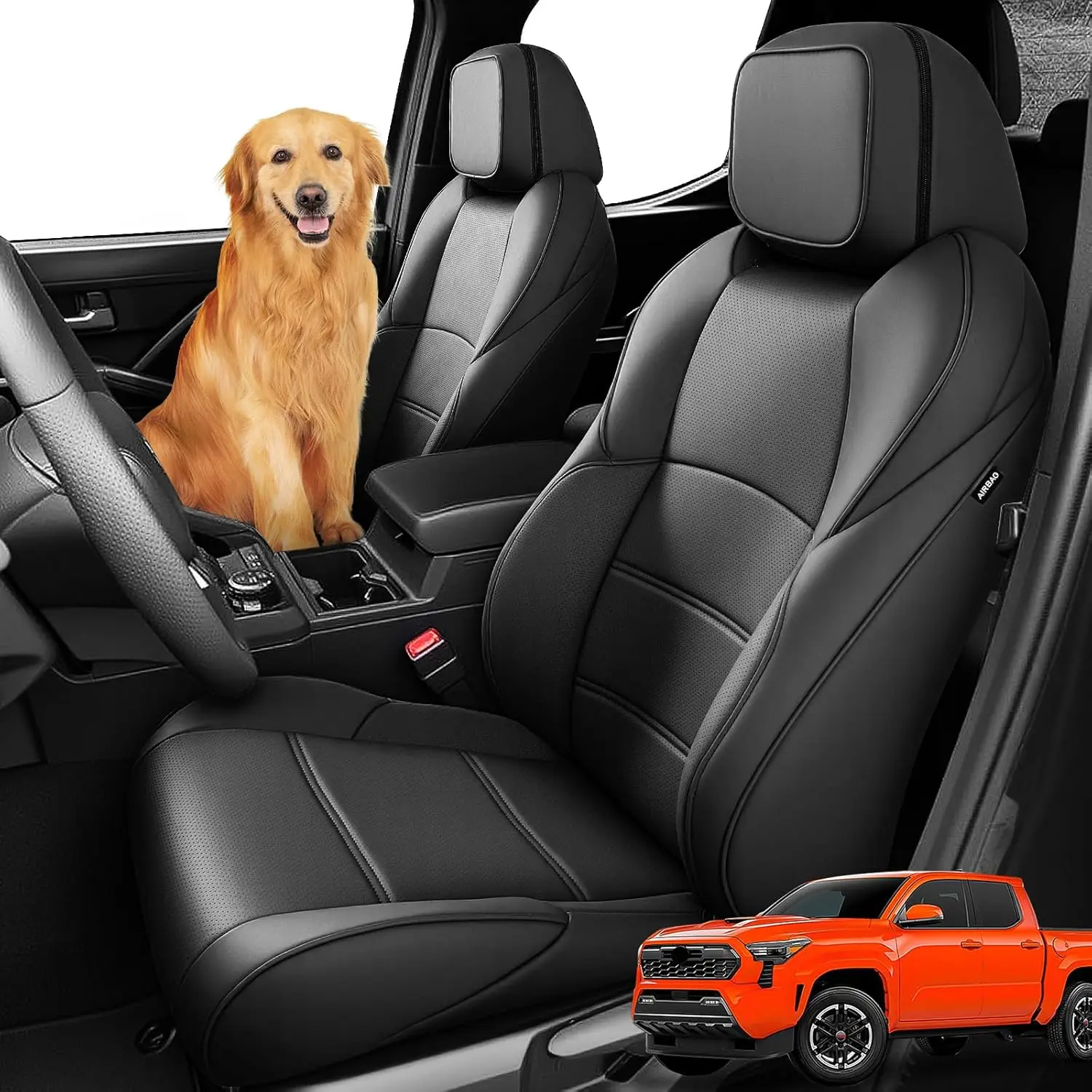 

Чехлы для сидений из искусственной кожи для Toyota Tacoma Double Cab (только бензин), 2024-2026 гг., всепогодные, черные, полное покрытие, на заказ