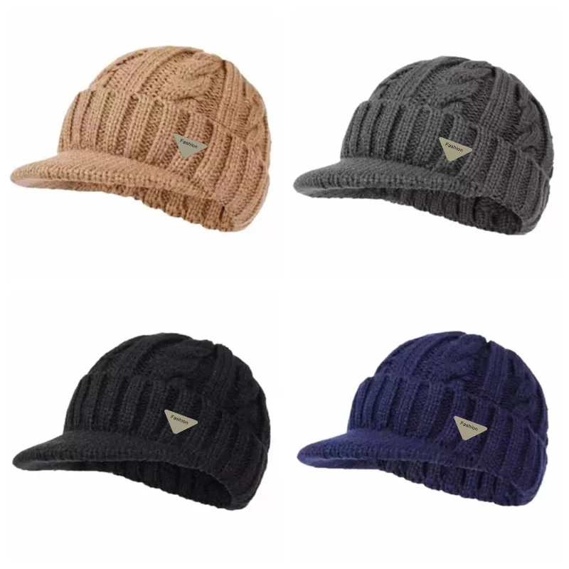 

Solid Colors Ear Protection Men Knitted Cap Autumn Winter Warm Short Brim Earflap Hat Outdoor Cycling Ski Baseball Cap