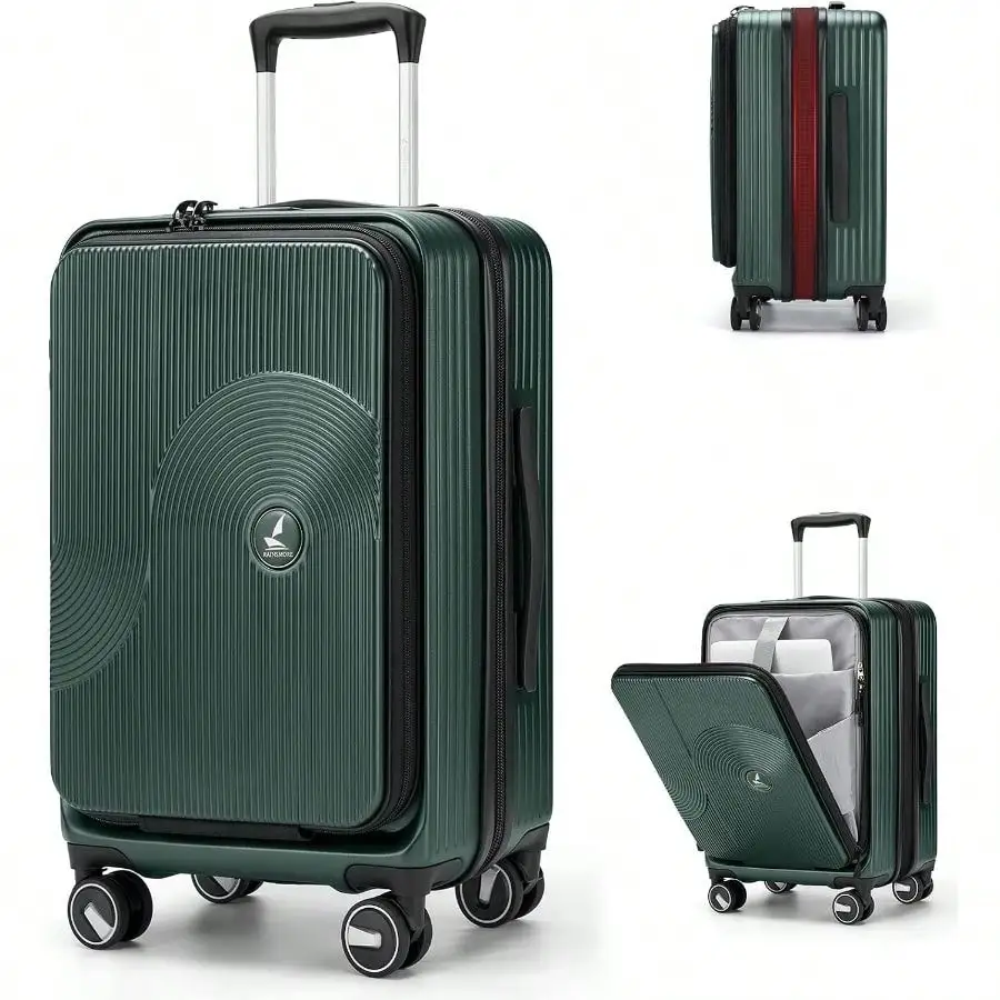 Carry On Luggage 20 Inch Expandable, Airline Approved Carry On Suitcase Top Opening Hard Rolling Travel Luggage With TSA Lock Spinner Wheels, Green