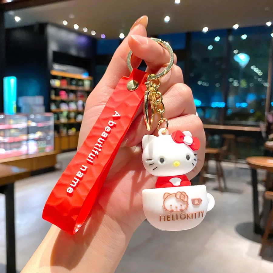 New Cute Sanrio Kuromi Melody Pochacco Hello Kitty Creative Teacup Keychain Cartoon Key Ring Couple Bag Pendant Small Gift