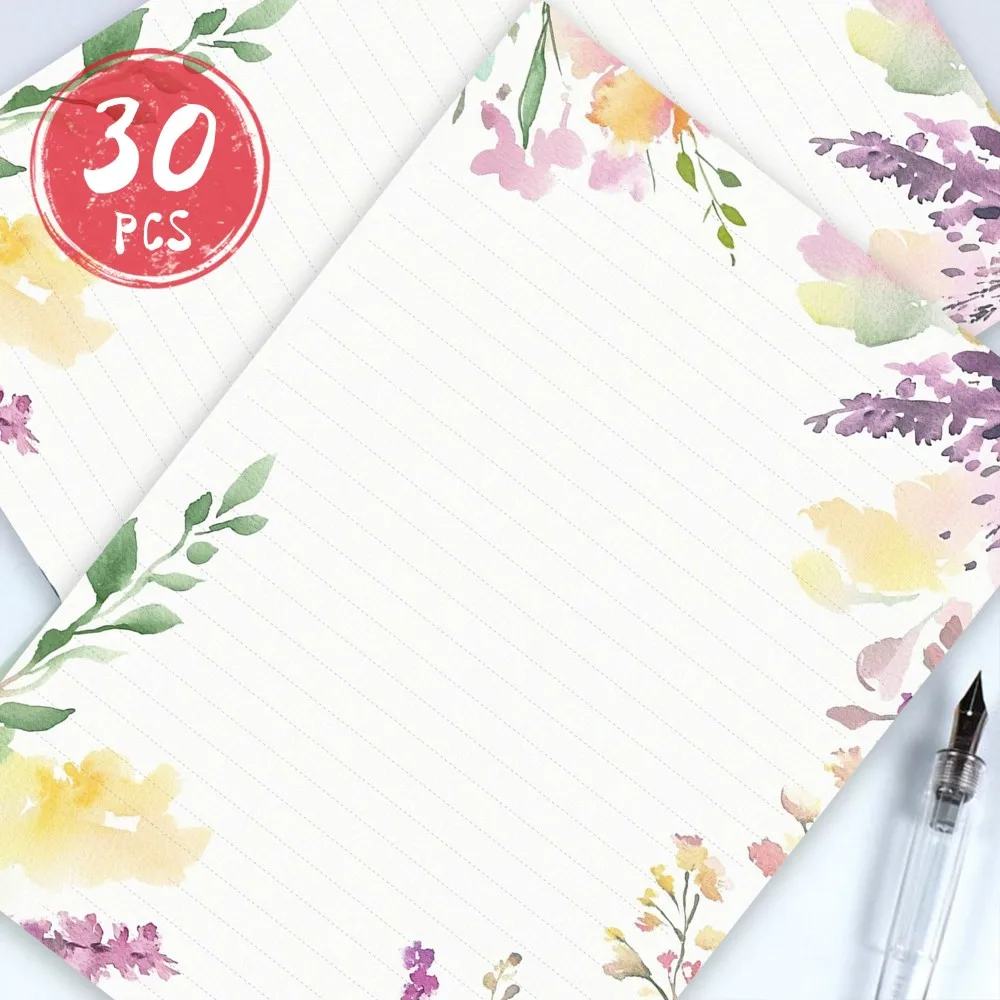 30 Sheets. B5 Macaron Floral Stationery Paper, Watercolor-style Letter Paper, Tearable Notepad, Perfect For Writing Letters
