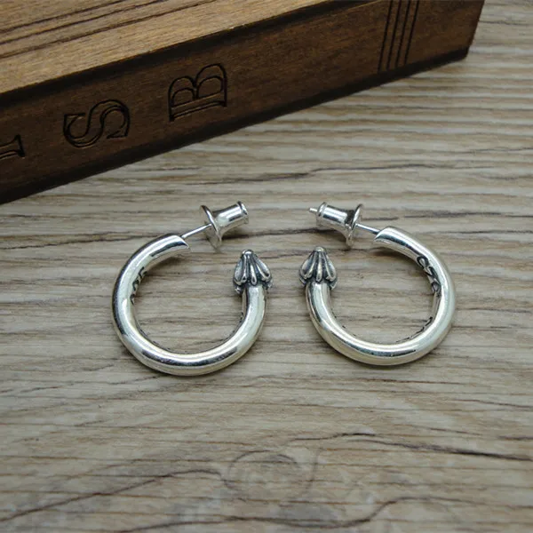 Boucles d'oreilles personnalisées de style punk pour hommes, hip-hop punk, japonais et coréen, plaqué argent pur, or 24 carats, boucle d'oreille fleur croix, tendance