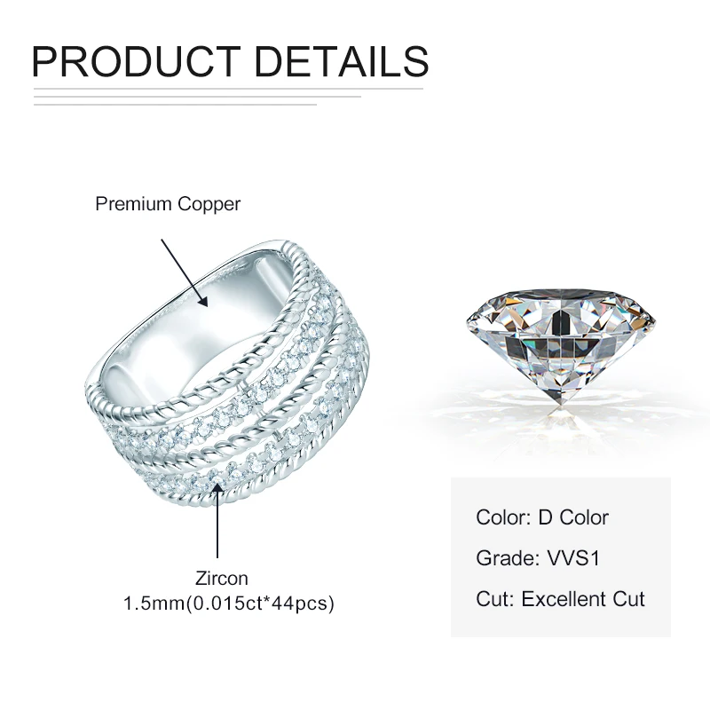 

Trendy Retro 14K Gold Plated Five-layer Wide Rings for Women Men Luxury Synthetic Zirconia Couple Birthday Ring Jewelry
