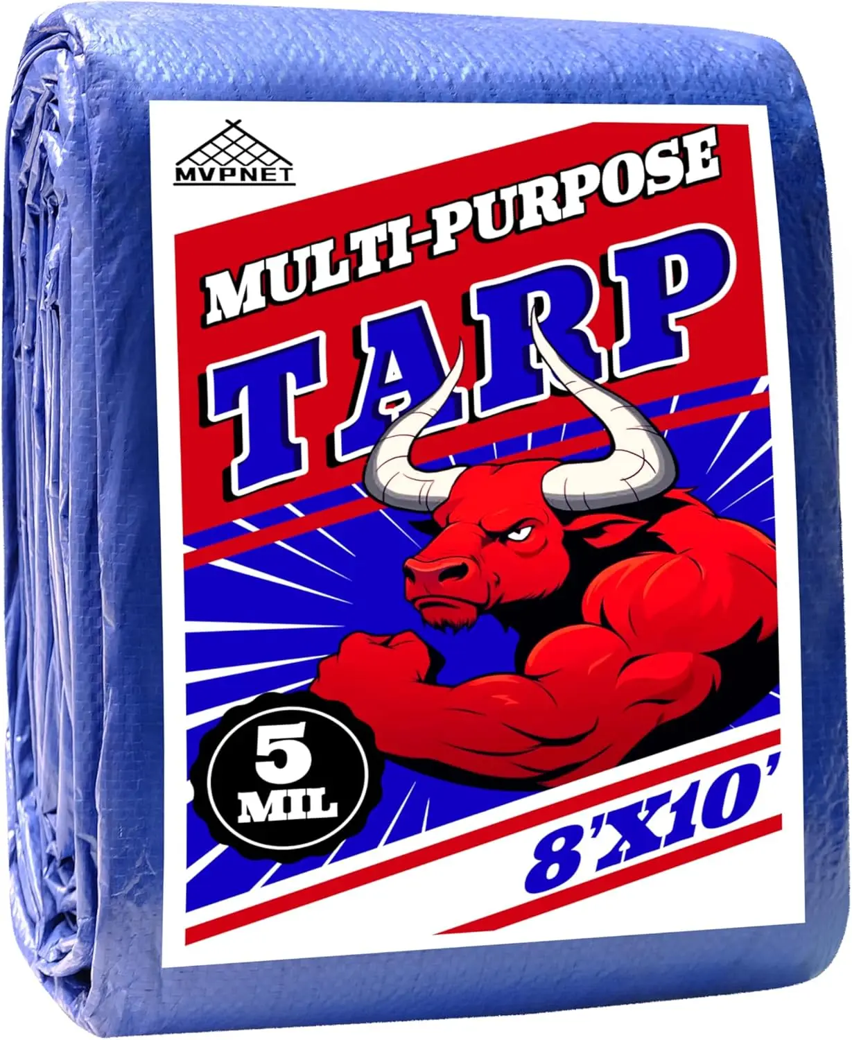Waterproof Tarp 8x10 ft 5mil UV Resistant Multipurpose Cover for Courtyards, Cars, Camping, Gardens - Heavy Duty Blue