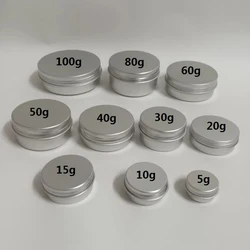 5/10/15/20/30/50/60/80/100/110/150/200g Empty Round Portable Aluminum Box Metal Tin Cans DIY Cream Silver aluminium case