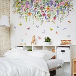 2pcs Crescent Color Plant Flower Butterfly Wall Sticker Living Room Bedroom Home Decorative Mural Wall Sticker Wallpaper  Ms609