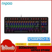 Rapoo V500pro Full-Size Mechanical Gaming Keyboard With 87 Keys Anti Ghosting Customizable Rainbow Rgb Backlight Red Switch Gift