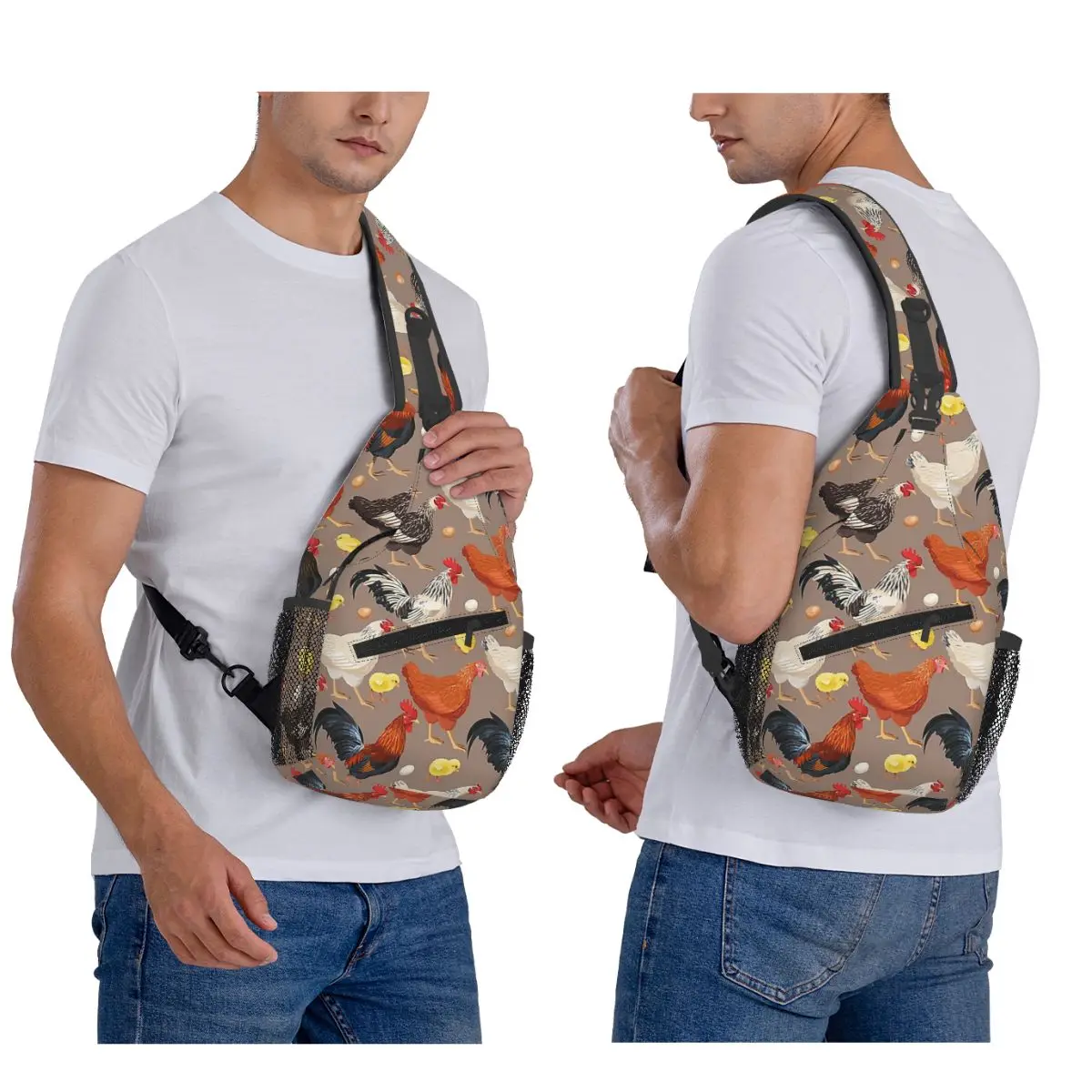Chicken Colorfull Pattern Chest Bag Men Sling Crossbody Backpack Chest Bag Traveling Hiking Daypack Shoulder Bag