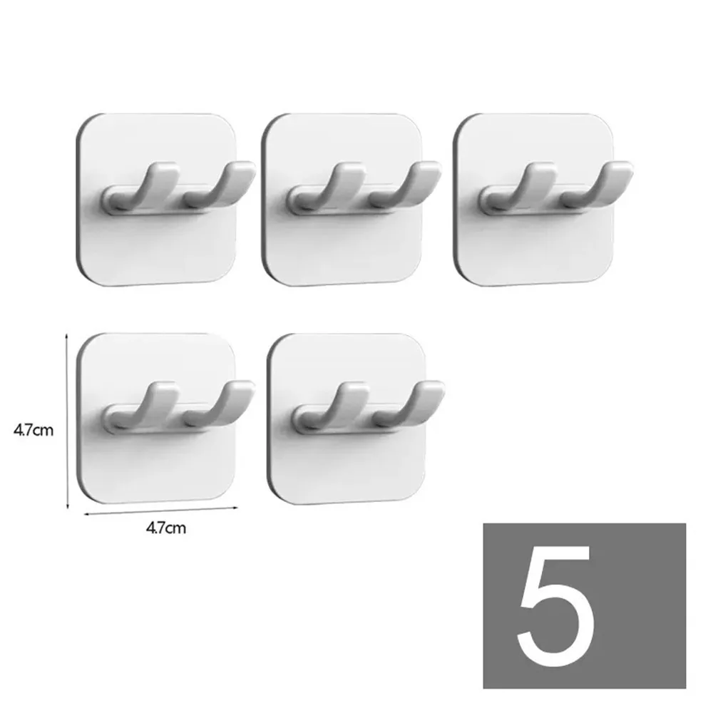 Plug Adhesive Hook Seamless Adhesive Hook Living Room Wall Stickers Self-adhesive Storage Rack White Double Hook Nail-free