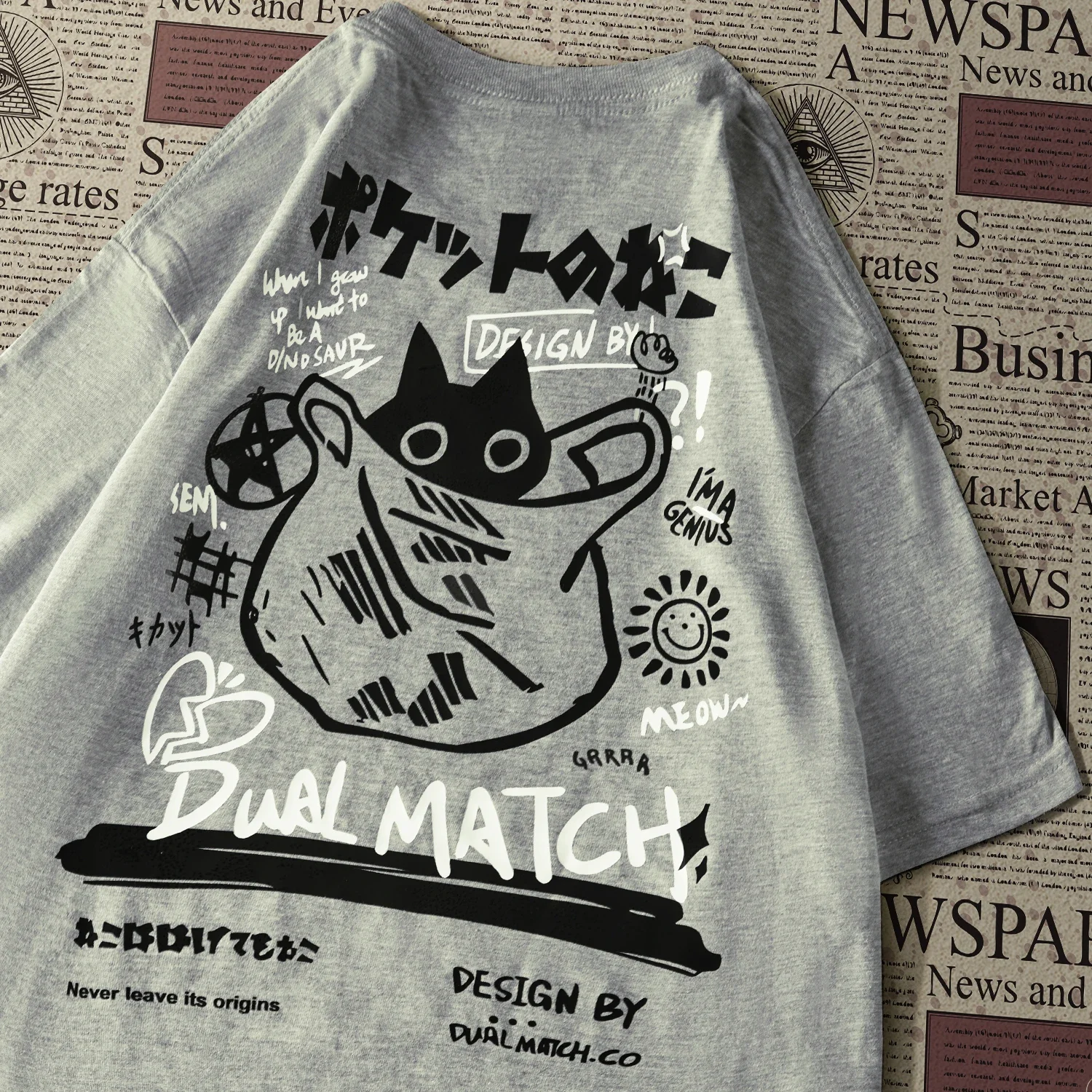 Women's Cartoon T-shirt 2024 Summer Harajuku Kawaii Cat Print Short sleeved T-shirt Couple Street Wear Loose Clothes Y2K Top