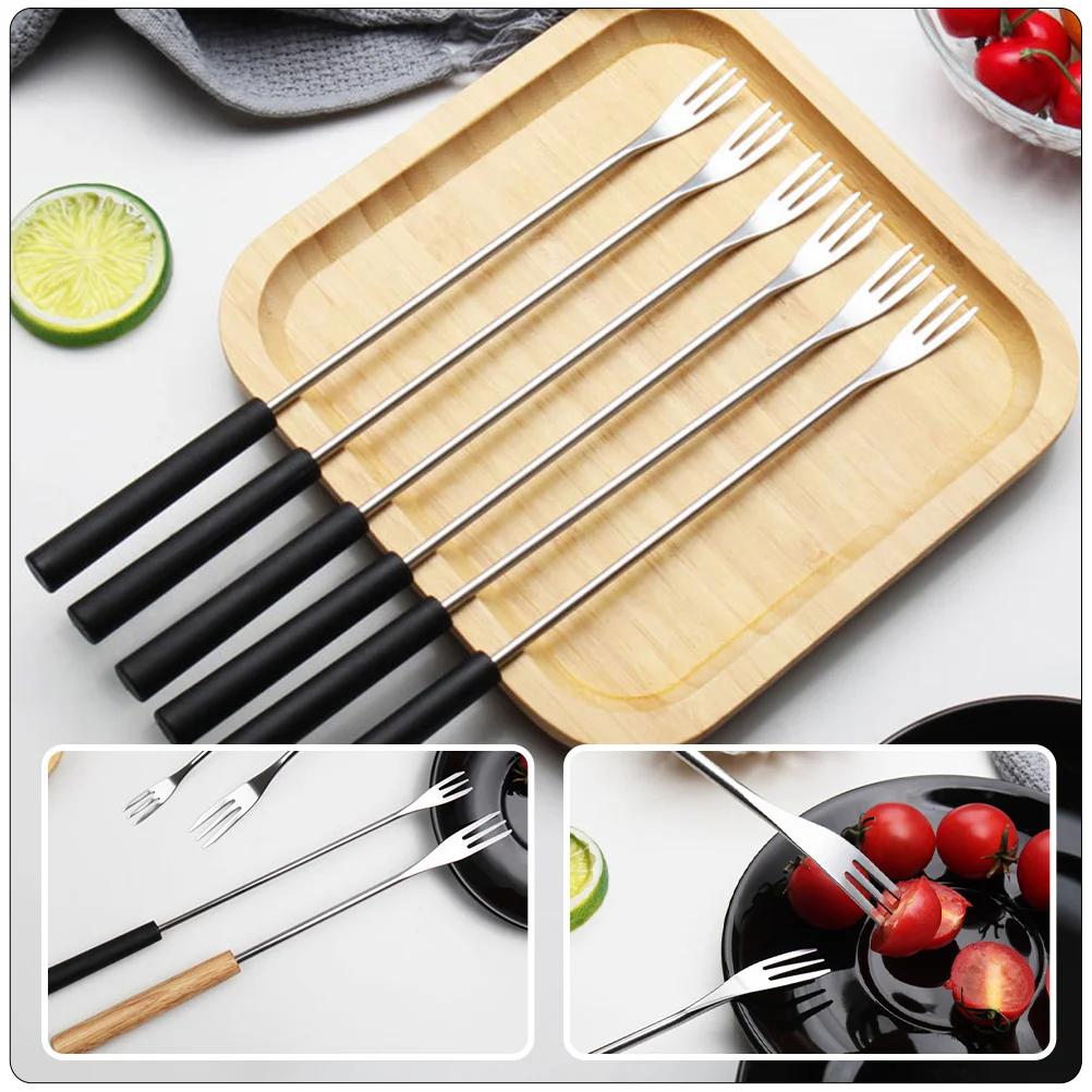 12 Pcs Portable Chocolate Fondue Fork Hotpot Stainless Steel Black Forks Household