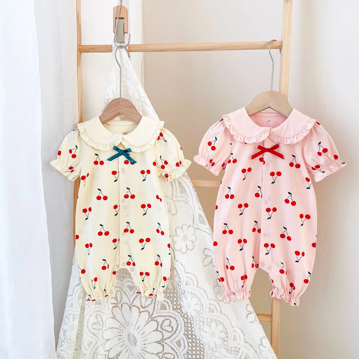 Sanlutoz Baby Girls Cute Cherry Jumpsuits Summer Short Sleeve Newborn Girls Rompers Cotton Infants Clothes