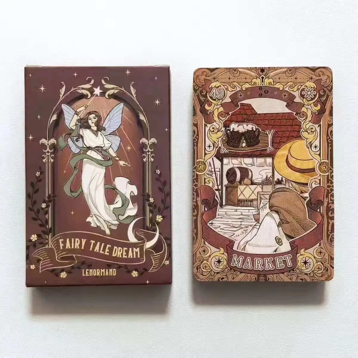 Märchenhafte Traum-Lenormand-Karten 44 Karten Vintage Märchen-Orakel-Deck Wahrsagerei Zukunftsdeutung Hexen-Karten mit Goldrand – Detail 1