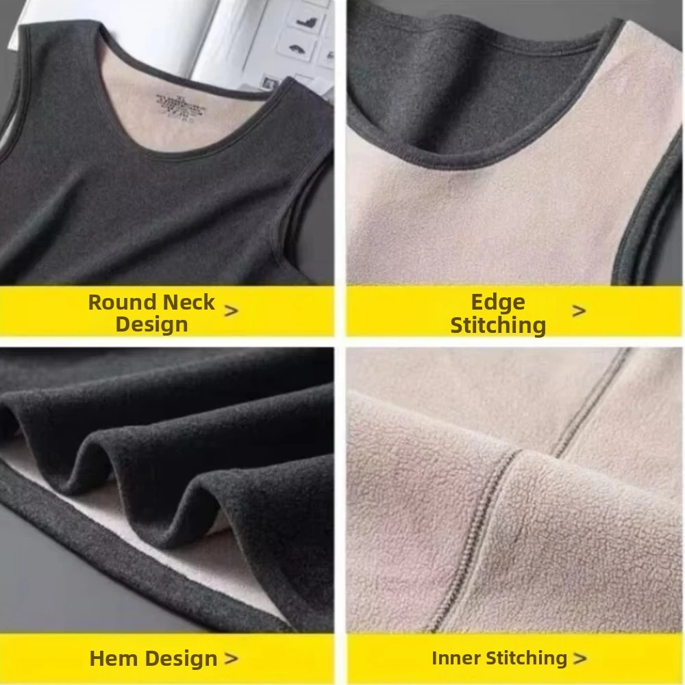 Einfarbige Thermoweste mit Rundhalsausschnitt, ärmellos, mit Fleece gefüttert, Fleece-Design, dickes Material, Tanktop für kaltes Wetter – Detail 5
