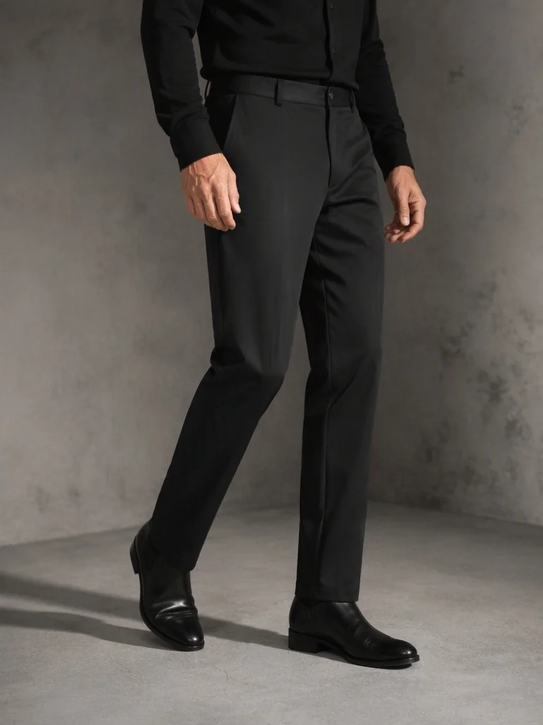 Men's Classic Black Faux Leather Straight Leg Dress Pants Flat Front Suit Trousers Business Fashion Party Formal Daily Office