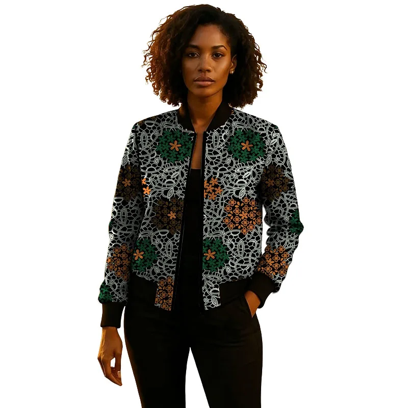 

African Couture Original Design Print Women's Baseball Jackets Elastic Waist Short Bomber Coat Tailor Made Party Wear