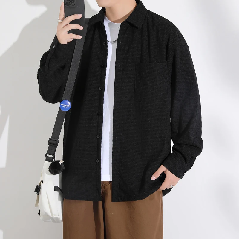 

Retro Color Long Sve irt Sle Jaet Men's Spring Autumn New Trend Casual Japanese Sle irt Men's Loose Fit Po...