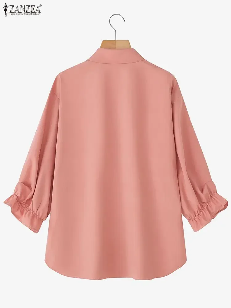 

ZANZEA Women Shirts Fashion 3/4 Sleeve Solid Tops Casual Elegant Office Lady Blouse Stylish Loose Female Clothing Blusas 2026