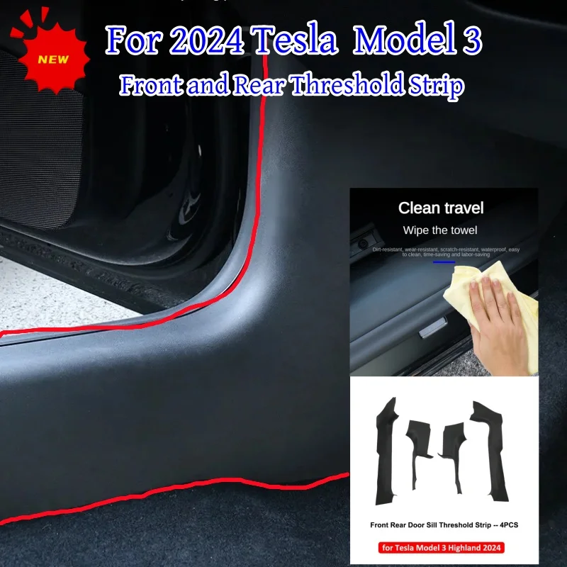 For Tesla Model 3 Highland 2024 Front&Rear Doors Welcome Pedals Threshold Bar Protectors Anti Friction Plates Auto Accessories