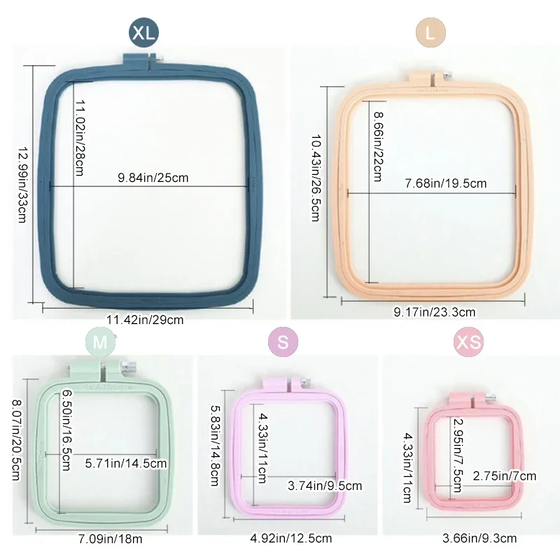 Embroidery Hoops Plastic Square Cross Stitch Rack Embroidery Hoop Frame Rings for DIY Cross Stitch Sewing Craft Tools 5 Sizes