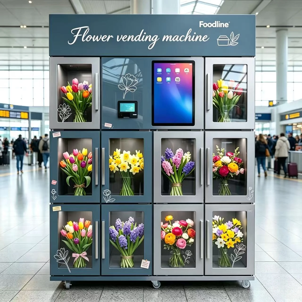 Intelligent Freshness-Keeping Flower Vending Kiosk for Shopping Malls and Subway Stations with Adjustable Cooling Humidity