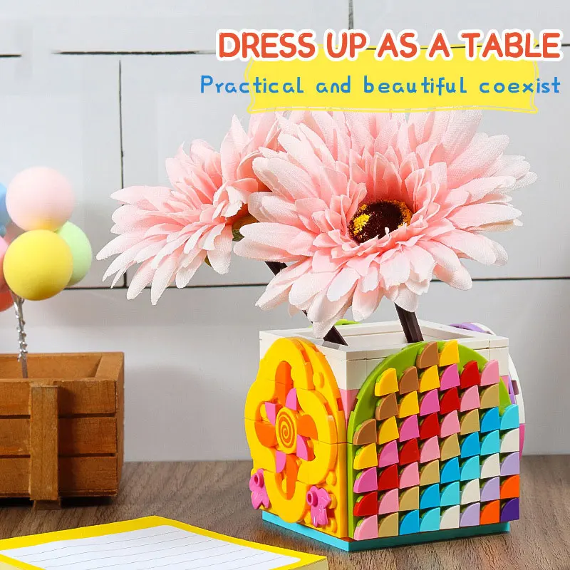 

MOC Rainbow Pen Holder Cartoon Building Blocks Pen Holder Children's DIY Small Particle Assembly Girl Gift Ornament