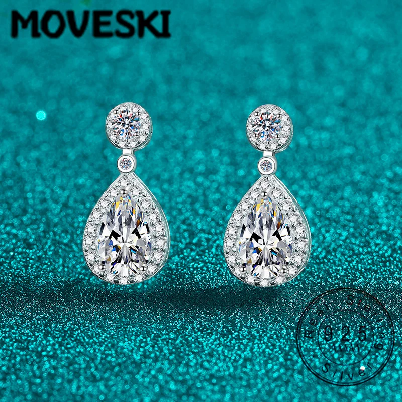 

Серьги-подвески из стерлингового серебра 925 пробы с муассанитом грушевидной огранки для женщин | Серьги-подвески с двойным ореолом 1CT+1CT, свадебные украшения