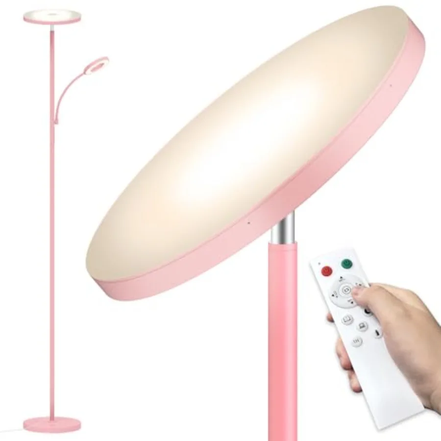 

Pink Floor Lamp 42W 4000LM Super Bright LED Room Lamp with Adjustable Reading Light Dimmable Modern Standing Lamp with Remote a