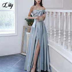 Lily Light Sky Blue Prom Dress Stain Party Dress Side Split Celebrity Gown Off the Shoulder Wedding Party Dress вечерние платья