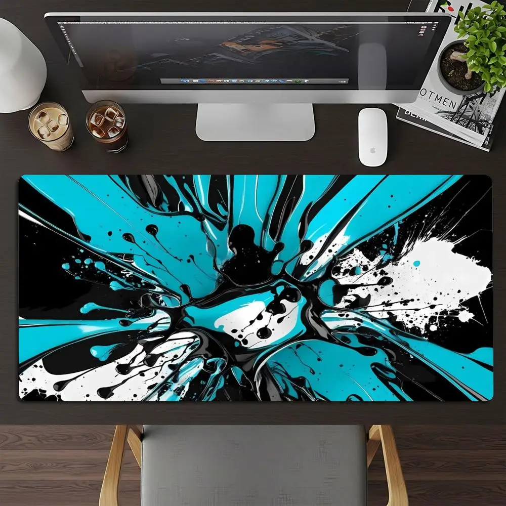 XXL Black Cyan Liquid Splash Mousepad Abstract Art Deskmat Non-Slip Rubber PC Keyboard Game Desk Mats Gamer Mouse Mat