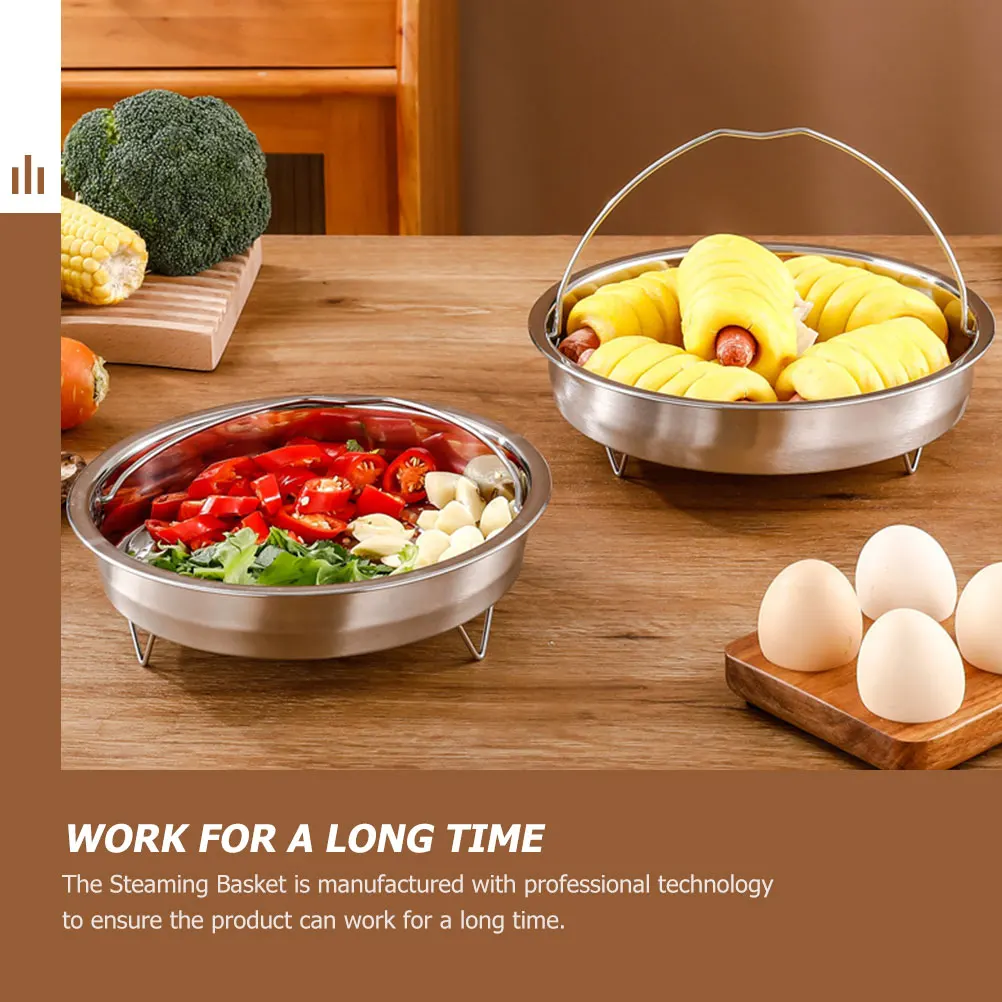 

Stainless Steel Steaming Dish with Stand 24CM Round Basket Frying Pan Veggie Food Steamer Rack Home Restaurant Easy