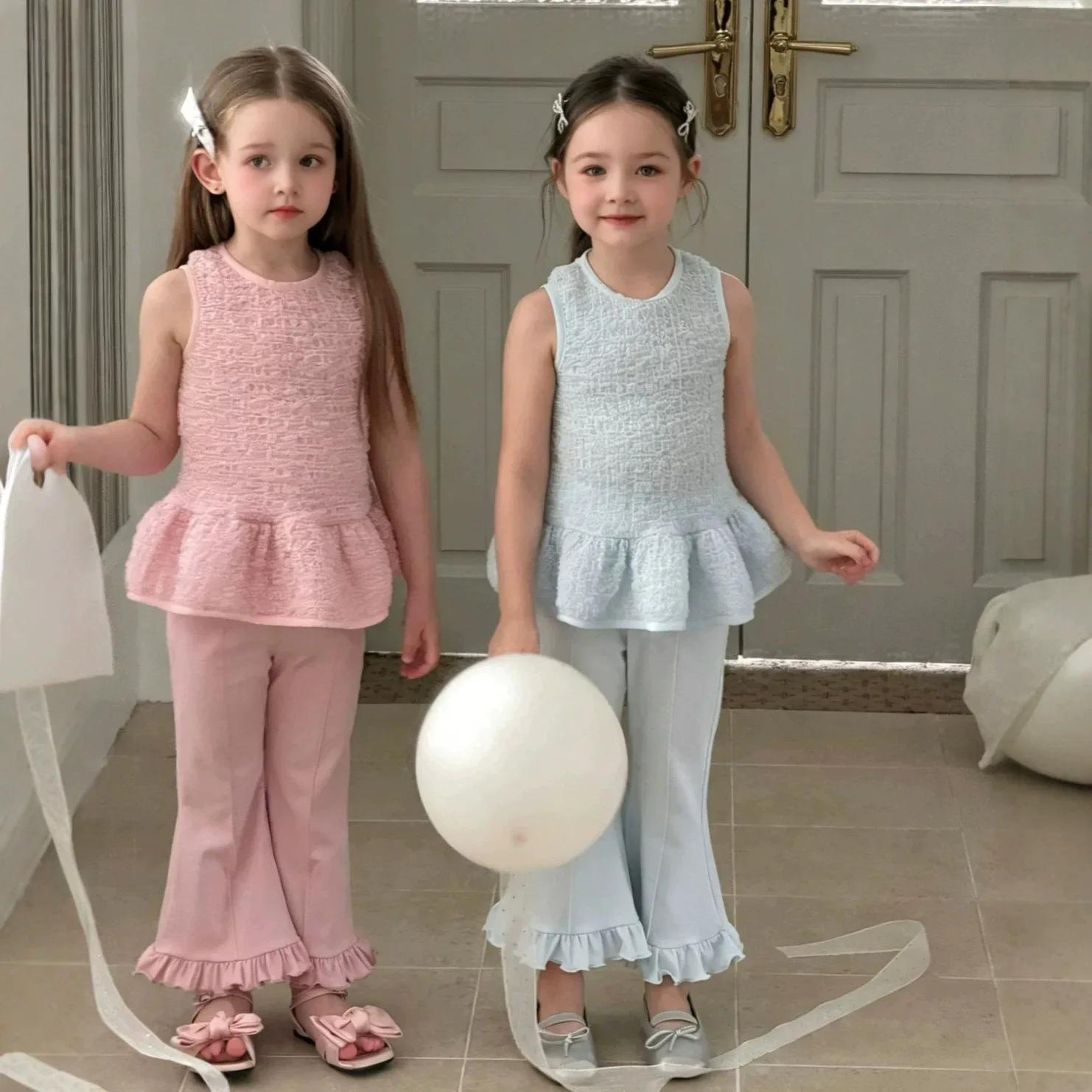 Children Clothing Girls Set Bubble Three-dimensional Vest Dress Pants Two Piece Set 2026 Summer Children Clothing New