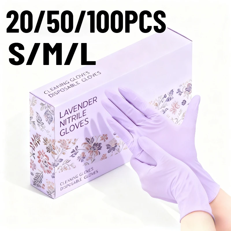 

20/50/100PCS Disposable Nitrile Gloves Light Purple Household Cleaning Nitrile Gloves Embroidery Beauty Hairdressing Tools