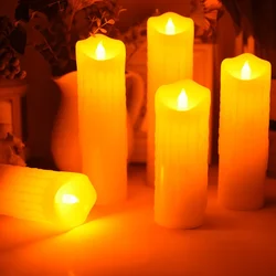 USB powered Dipped wax Rechargeable Led Pillar Paraffin Candle Wavy edge Moving wick Wedding Xmas Party Table Decor 5.3CM(D)