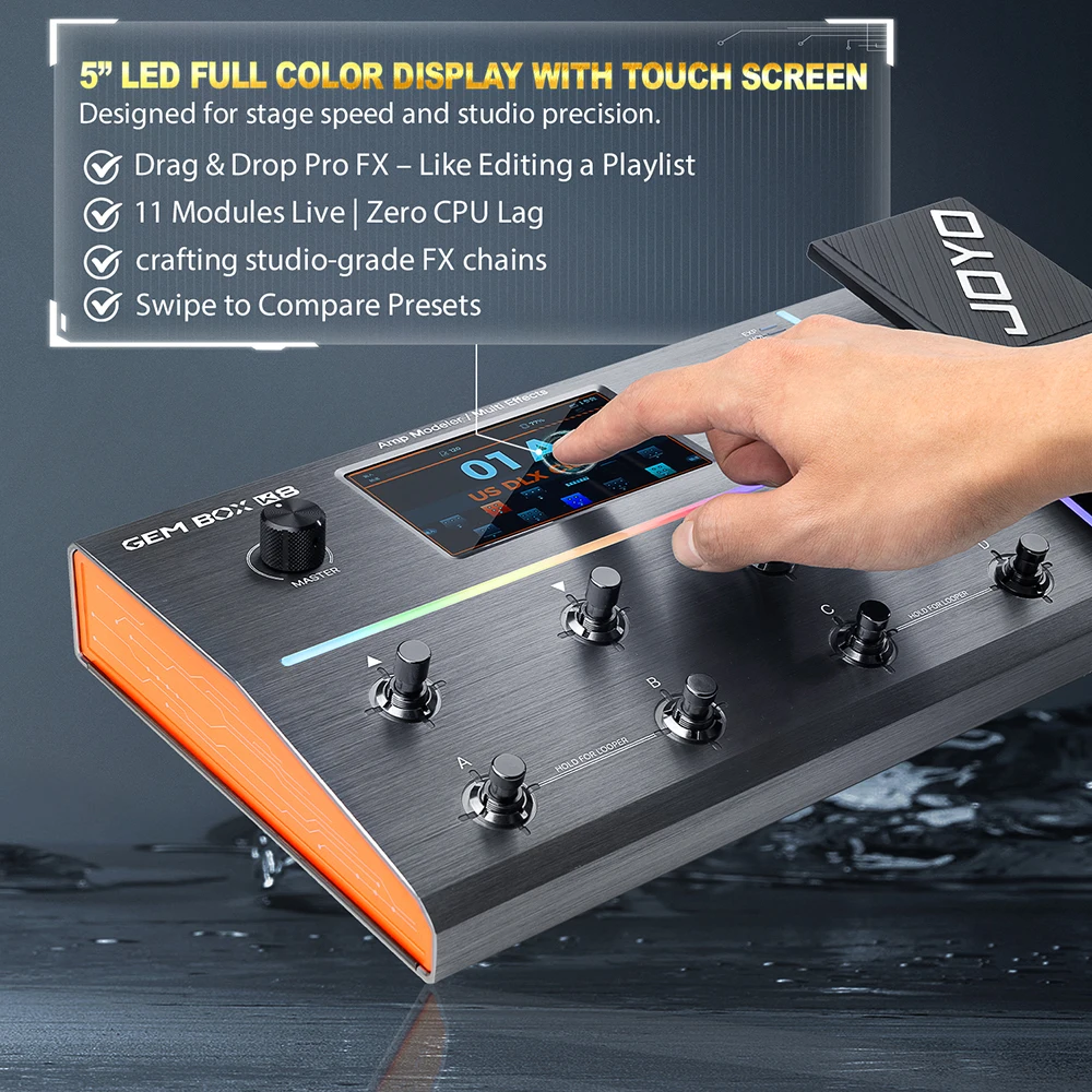 JOYO GEM BOX K8 دواسة تعبير الجيتار معالج متعدد التأثيرات يدعم OTG USB 11 وحدات تأثيرات 160+ أنواع التأثيرات