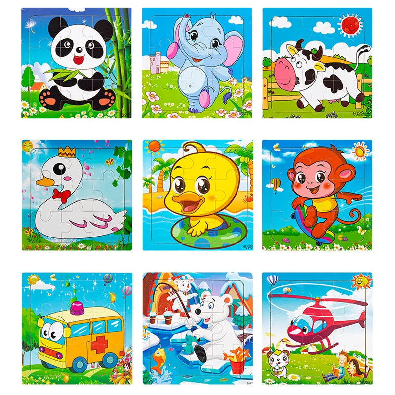 

Wooden 9-piece puzzle, children's animal dinosaur cartoon plane puzzle, baby early education educational building block toy