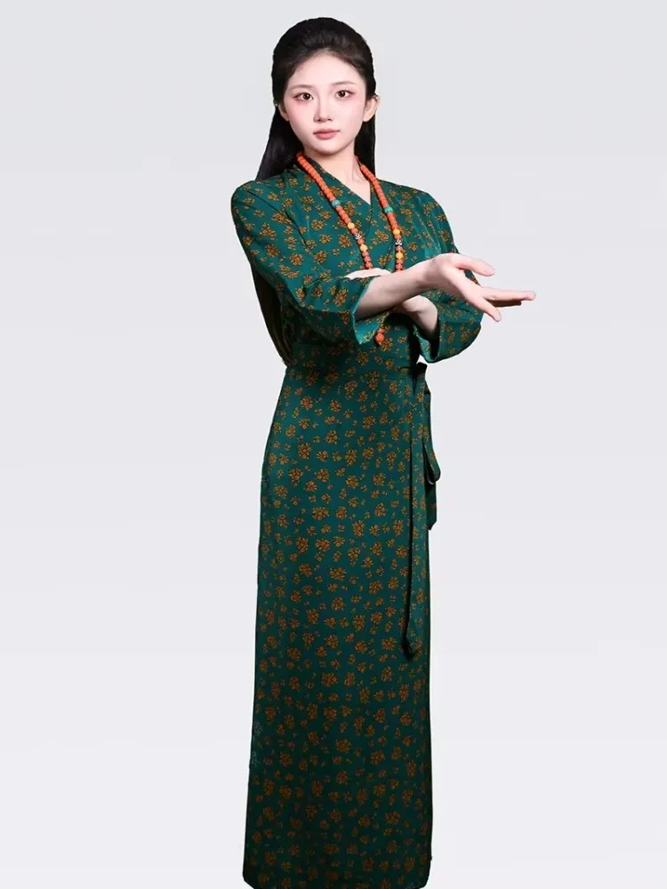 Chinese Tibetan Lhasa Summer Floral Bora Wrapped Skirt Long Dress