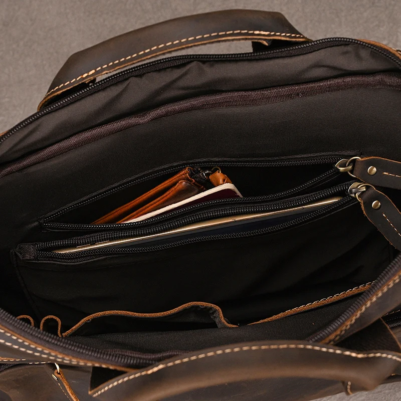 Newsbirds Mens Leather Handbag 15.6 Inch PC Notebook Laptop Briefcase Shoulder Bag 100% Cowhide Man Bag Male Business Bag