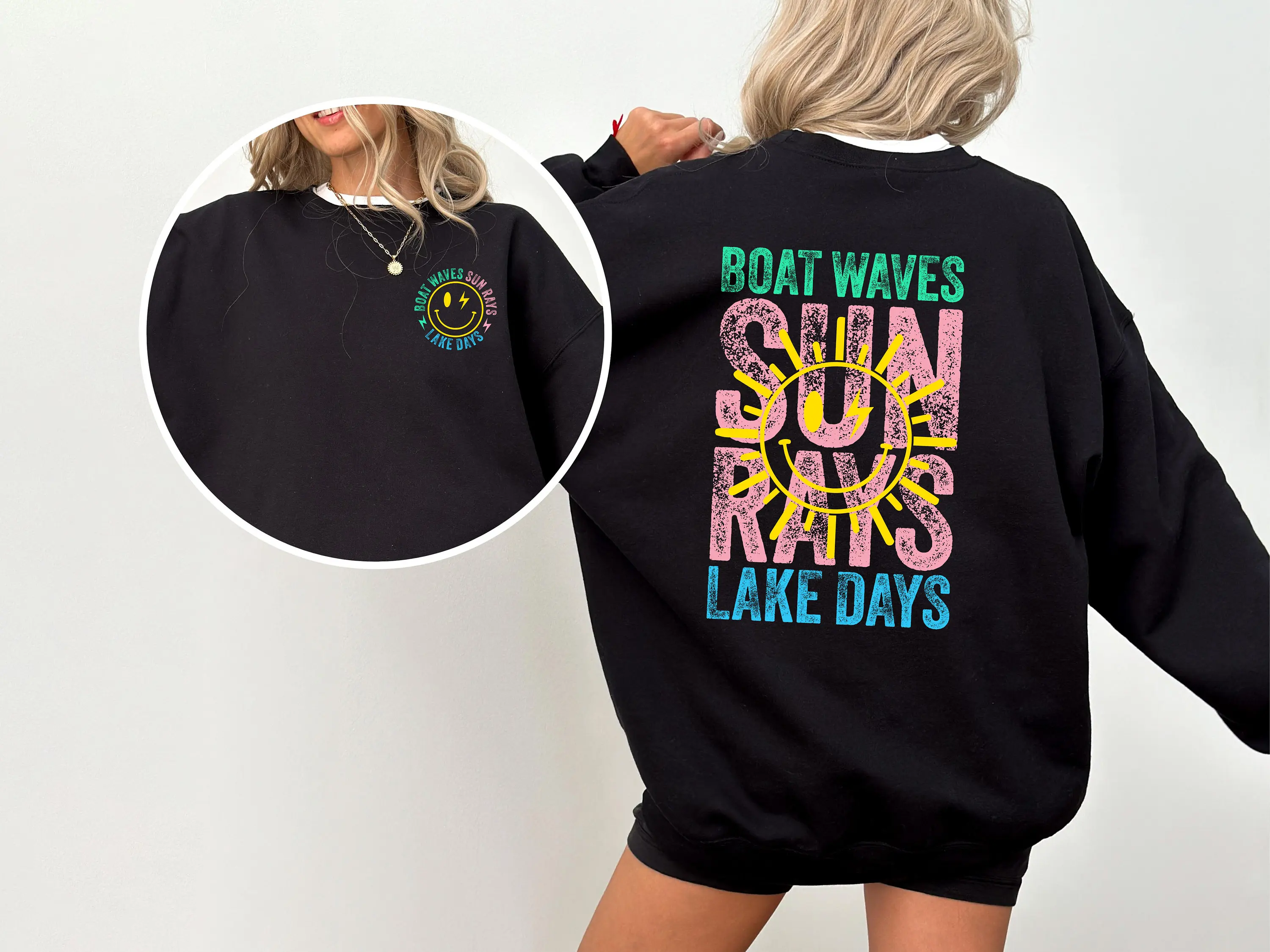 

Boat Waves Sun Rays Lake Days Sweatshirt Hoodie Men's and Women's Round Neck Sweatshirts Y2k Tops Autumn Pullover Women Clothing