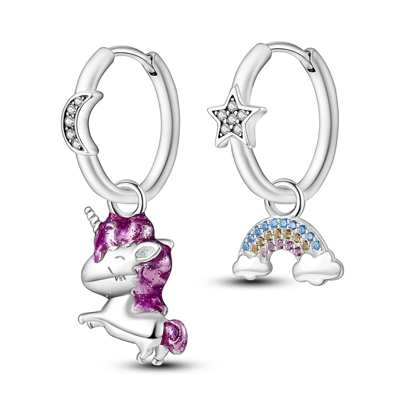 925 Sterling Silver Earrings Women Rainbow Unicorn Drop Earring For Anniversary Wedding Jewelry Gifts