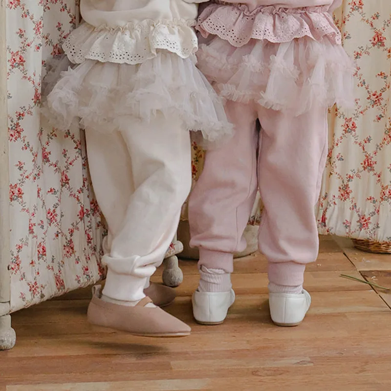 

Fake Two Piece Skirts Pant Girls Pants 2026 Autumn New Korean Children Girls Fashion Mesh Skirt Waist Pants