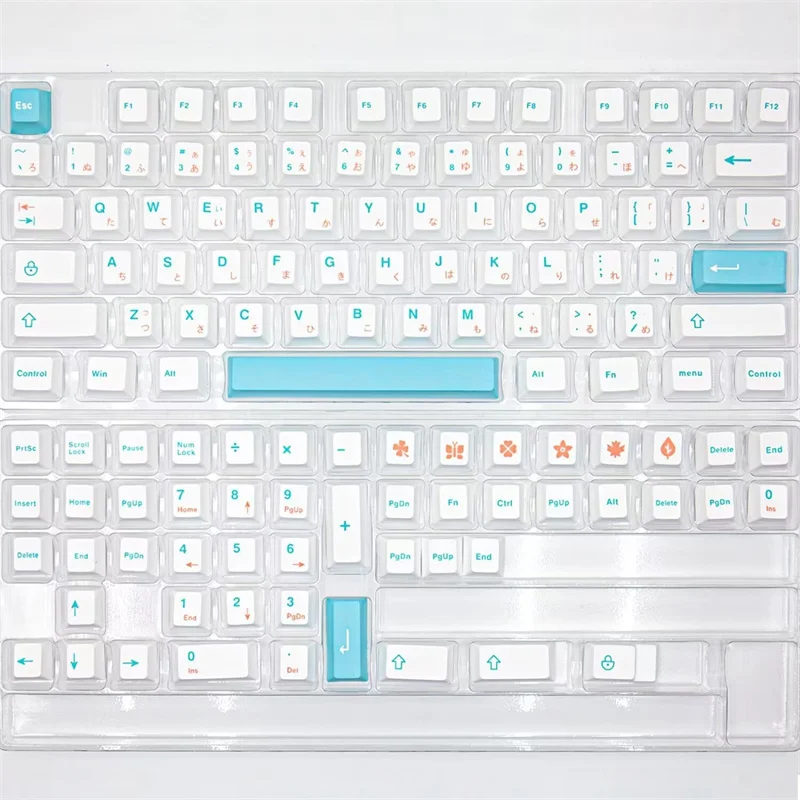 Mechanical Keyboard Custom Japanese Anime White Key Caps Cute Blue Pink Mixed Color Teclado Gamer 125 Keys PBT Keycap Cherry